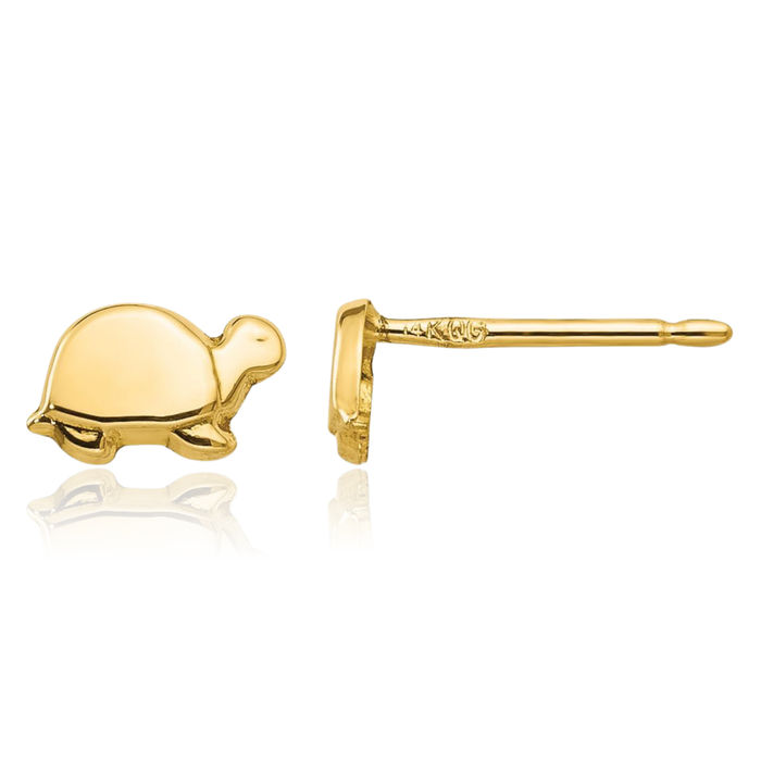 14K Solid Yellow Gold Sea Turtle Stud Earrings