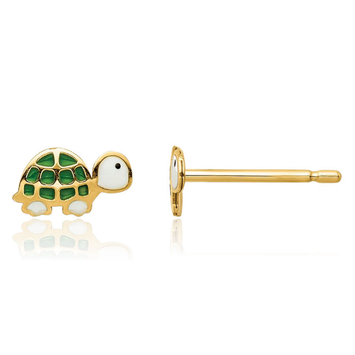 14K Solid Yellow Gold Sea Turtle Stud Earrings