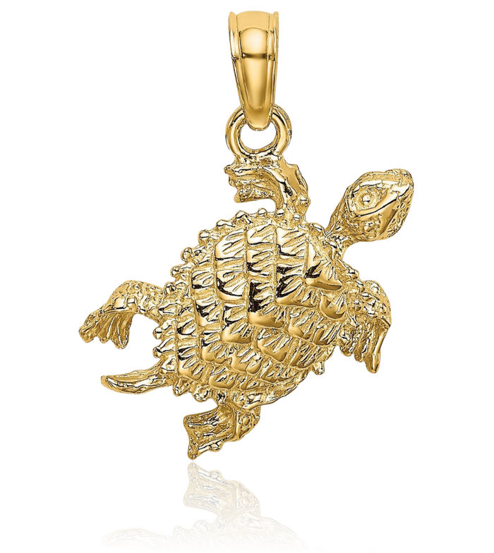 14K Solid Yellow Gold Sea Turtle Tail Necklace Chain Pendant Charm