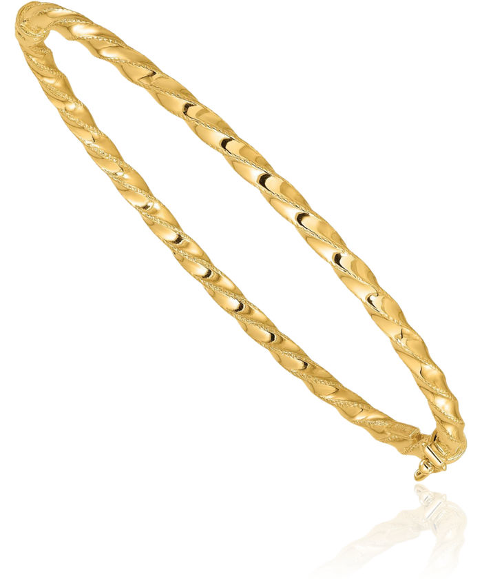 14K Solid Yellow Gold Twisted 3.20mm Bangle Bracelet