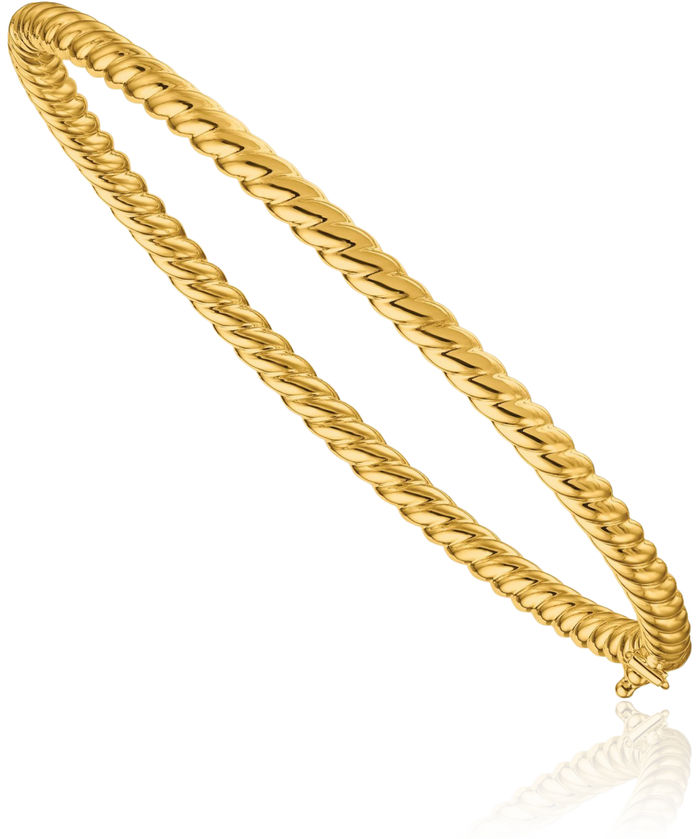 14K Solid Yellow Gold Twisted 3.6mm Bangle Bracelet