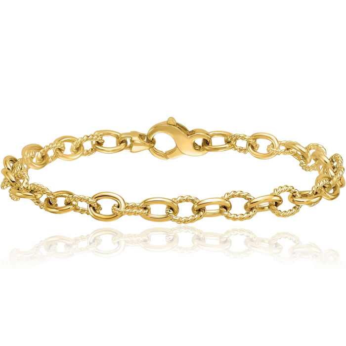 14K Solid Yellow Gold Twisted 6.5mm Oval Cable Rolo Link Chain Bracelet