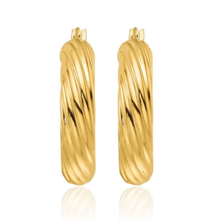 14K Solid Yellow Gold Twisted 6mm Round Medium Hoop Earrings