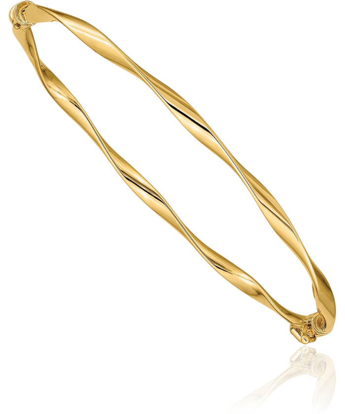 14K Solid Yellow Gold Twisted Bangle Bracelet