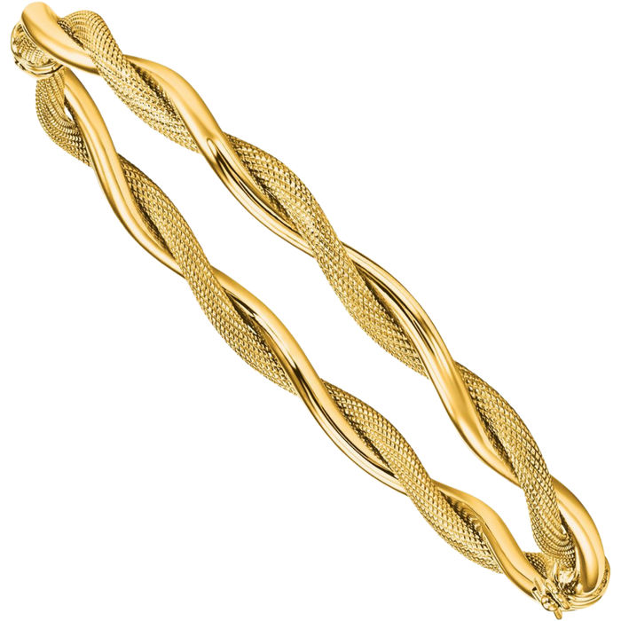 14K Solid Yellow Gold Twisted Bangle Bracelet