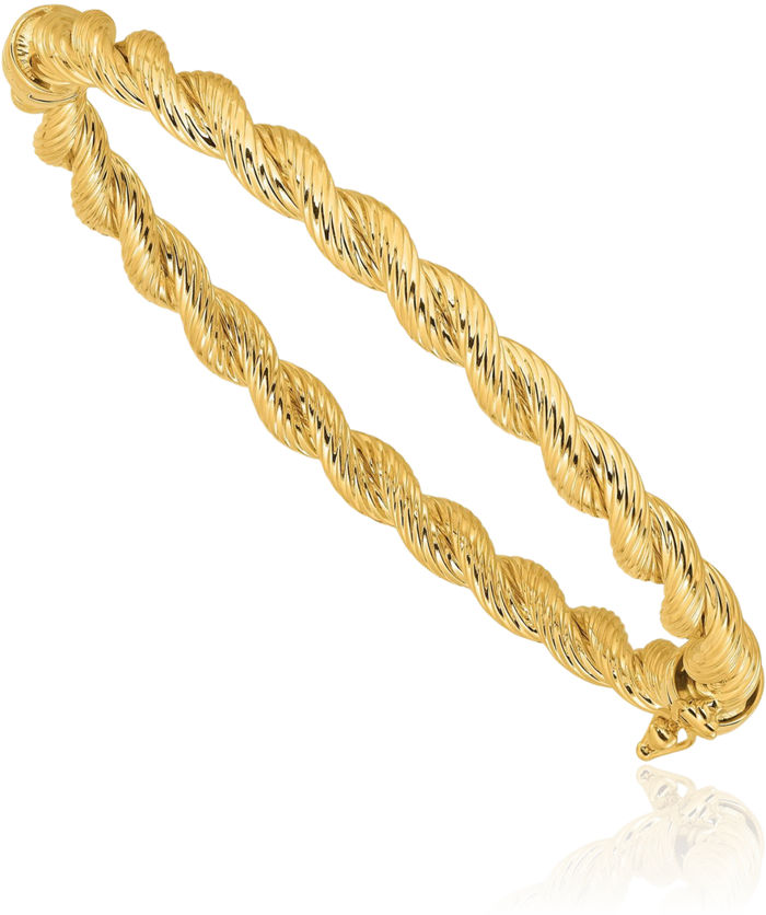 14K Solid Yellow Gold Twisted Bangle Bracelet