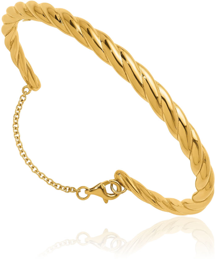 14K Solid Yellow Gold Twisted Chain Cuff Bracelet