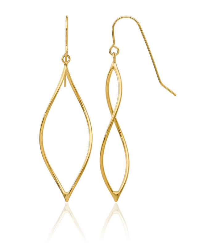 14K Solid Yellow Gold Twisted Drop Dangle Earrings