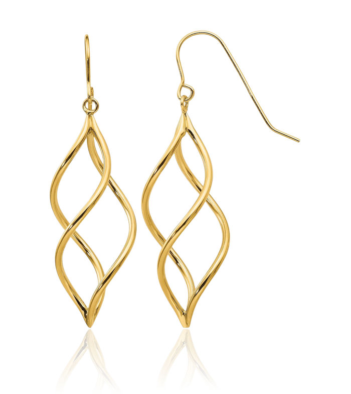 14K Solid Yellow Gold Twisted Drop Dangle Earrings