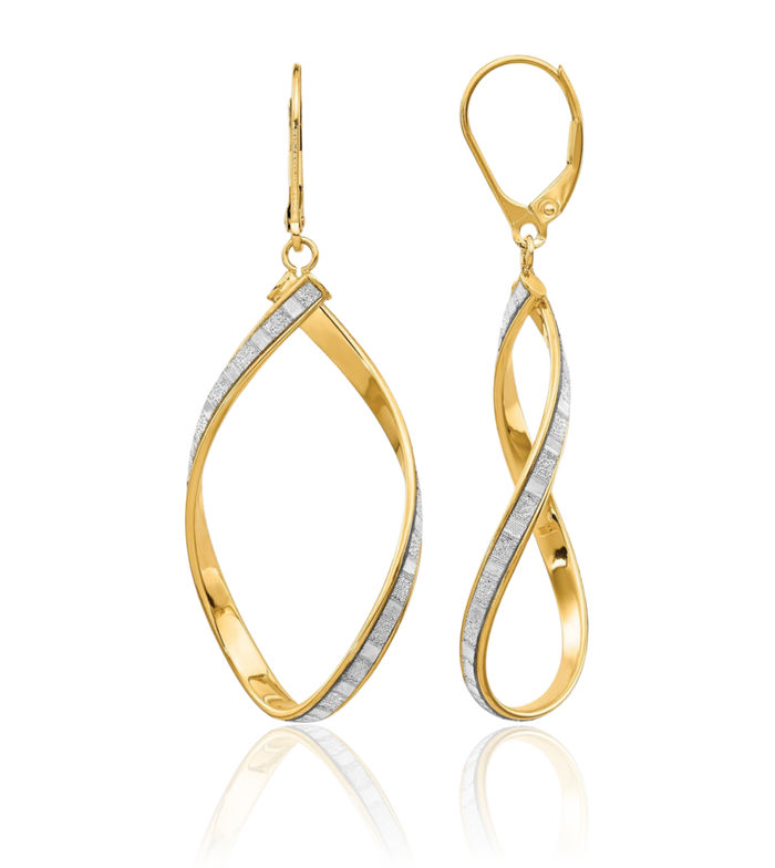 14K Solid Yellow Gold Twisted Drop Dangle Earrings