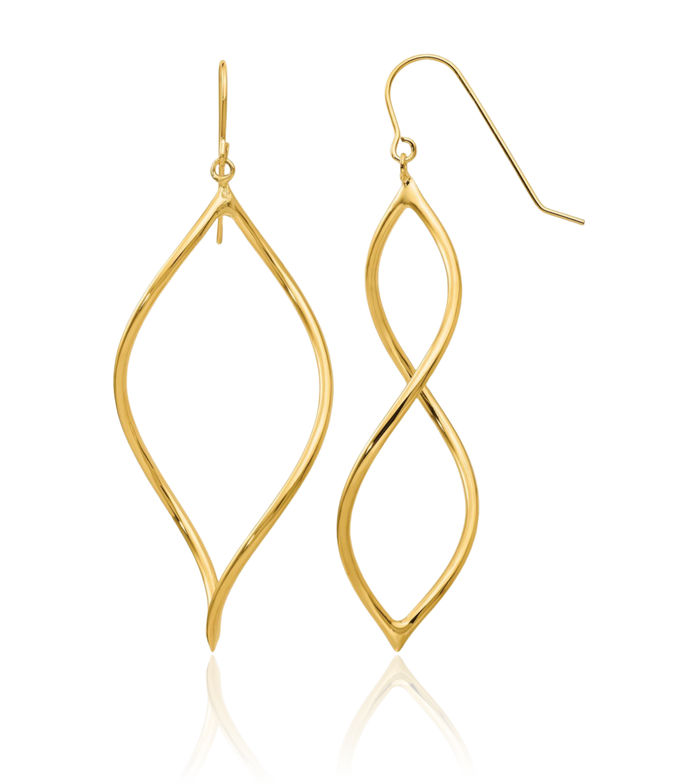 14K Solid Yellow Gold Twisted Drop Dangle Earrings