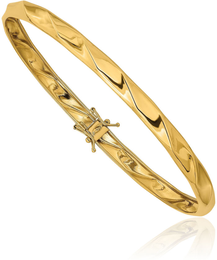 14K Solid Yellow Gold Twisted Flexible Bangle Bracelet