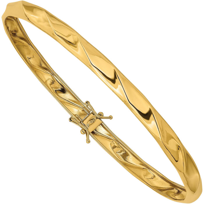 14K Solid Yellow Gold Twisted Flexible Bangle Bracelet