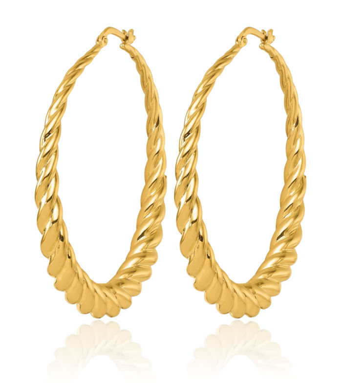 14K Solid Yellow Gold Twisted Graduated Round Large Hoop Earrings