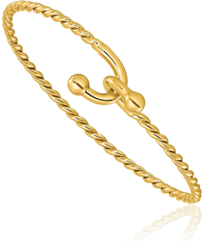 14K Solid Yellow Gold Twisted Hook 2.7mm Bangle Bracelet