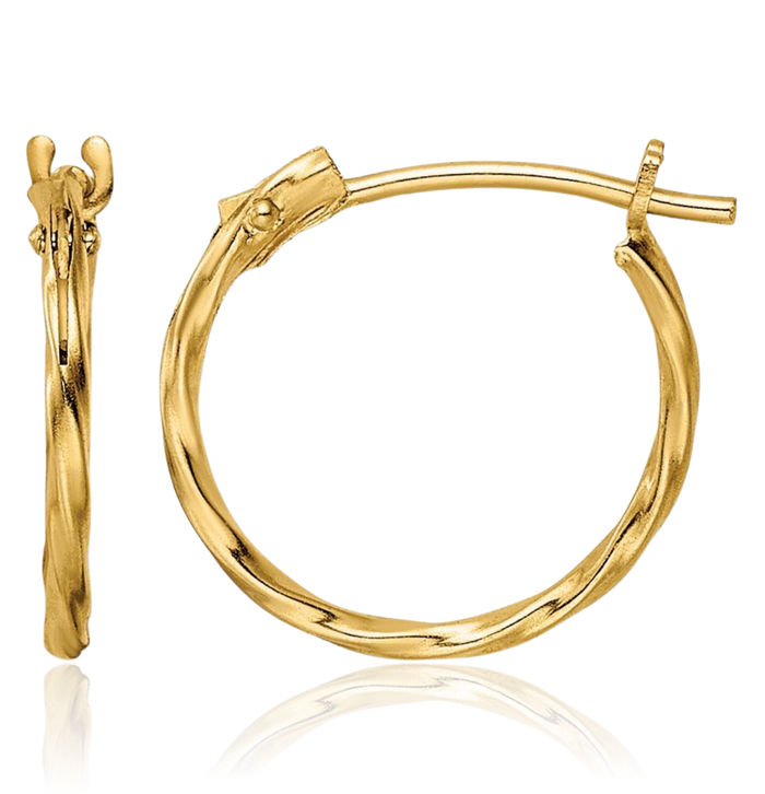 14K Solid Yellow Gold Twisted Huggie Mini Hoop Earrings