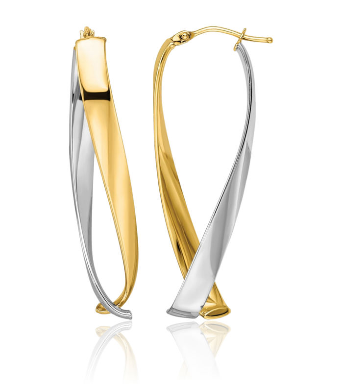 14K Solid Yellow Gold Twisted Large Hoop Earrings