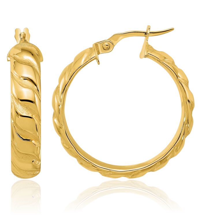 14K Solid Yellow Gold Twisted Medium Hoop Earrings