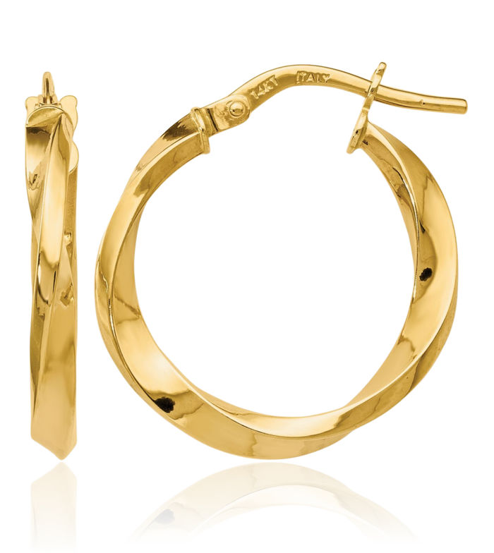 14K Solid Yellow Gold Twisted Medium Hoop Earrings