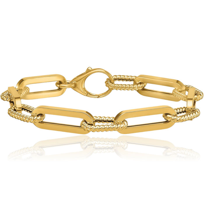 14K Solid Yellow Gold Twisted Oval Cable Rolo Link Chain Bracelet