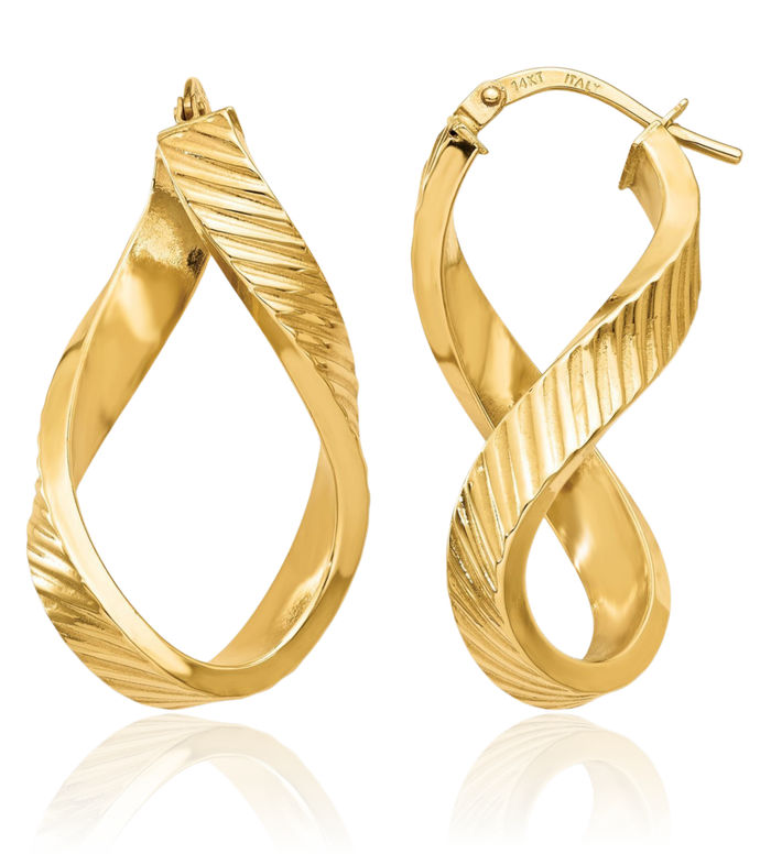 14K Solid Yellow Gold Twisted Oval Large Hoop Earrings