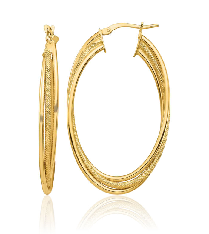 14K Solid Yellow Gold Twisted Oval Large Hoop Earrings