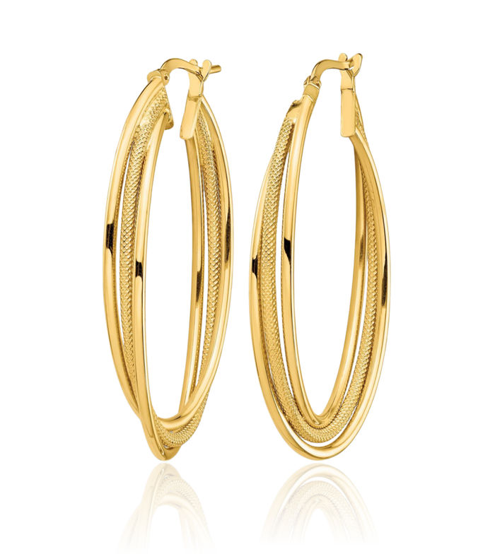 14K Solid Yellow Gold Twisted Oval Large Hoop Earrings