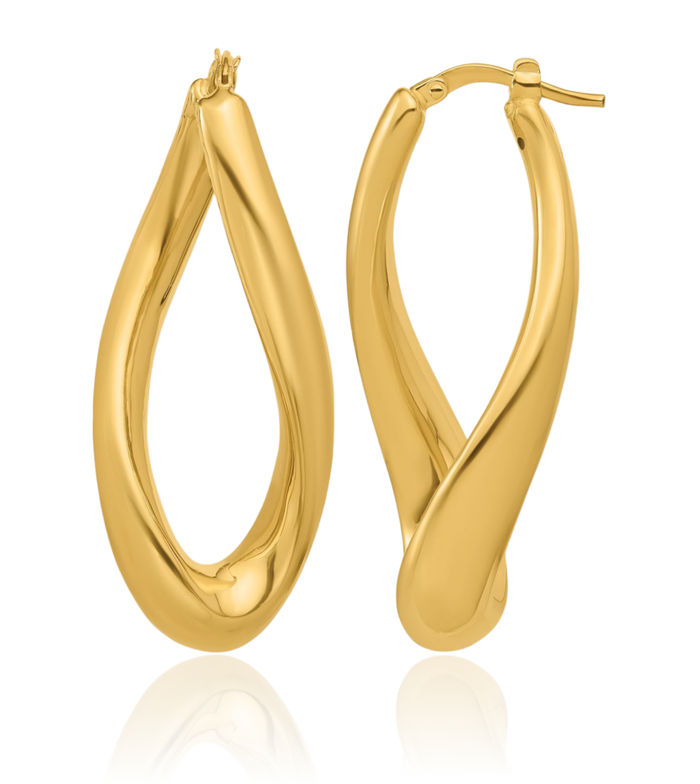 14K Solid Yellow Gold Twisted Oval Large Hoop Earrings