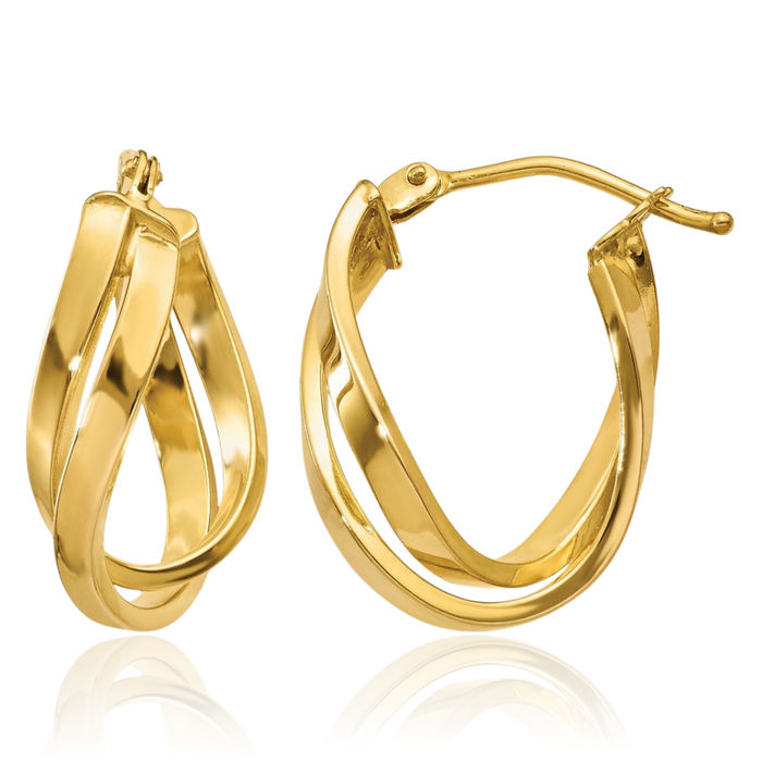 14K Solid Yellow Gold Twisted Oval Medium Hoop Earrings