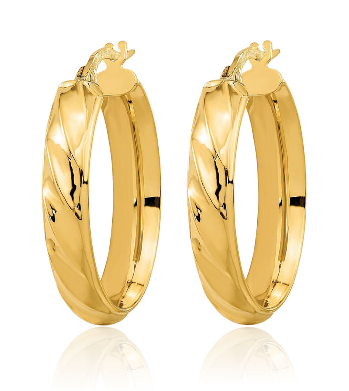 14K Solid Yellow Gold Twisted Oval Medium Hoop Earrings