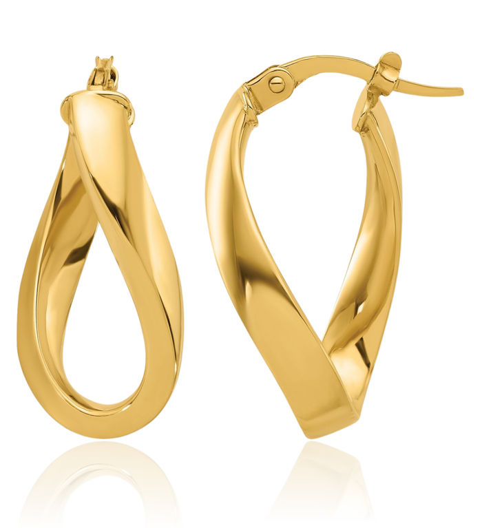 14K Solid Yellow Gold Twisted Oval Medium Hoop Earrings