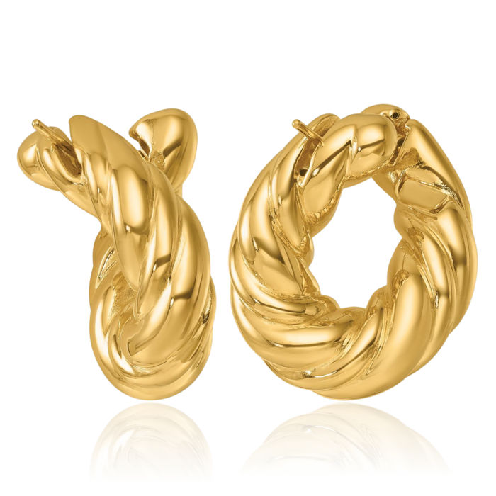 14K Solid Yellow Gold Twisted Oval Medium Hoop Earrings