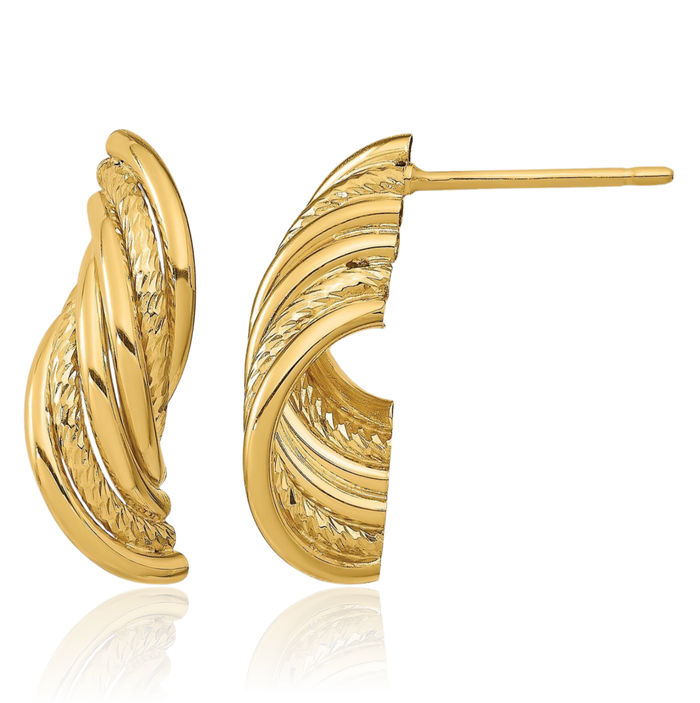 14K Solid Yellow Gold Twisted Post Drop Dangle Earrings