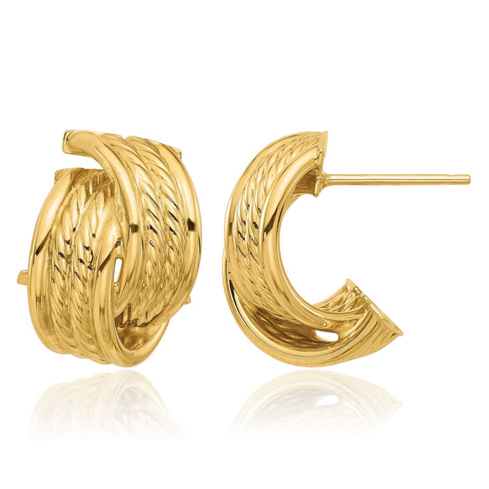 14K Solid Yellow Gold Twisted Post Hoop Earrings