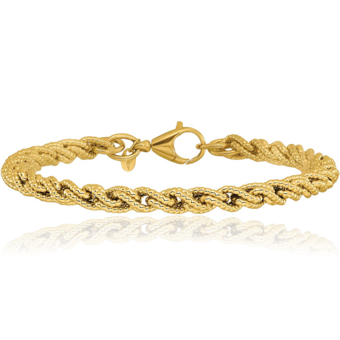 14K Solid Yellow Gold Twisted Rope Chain Bracelet