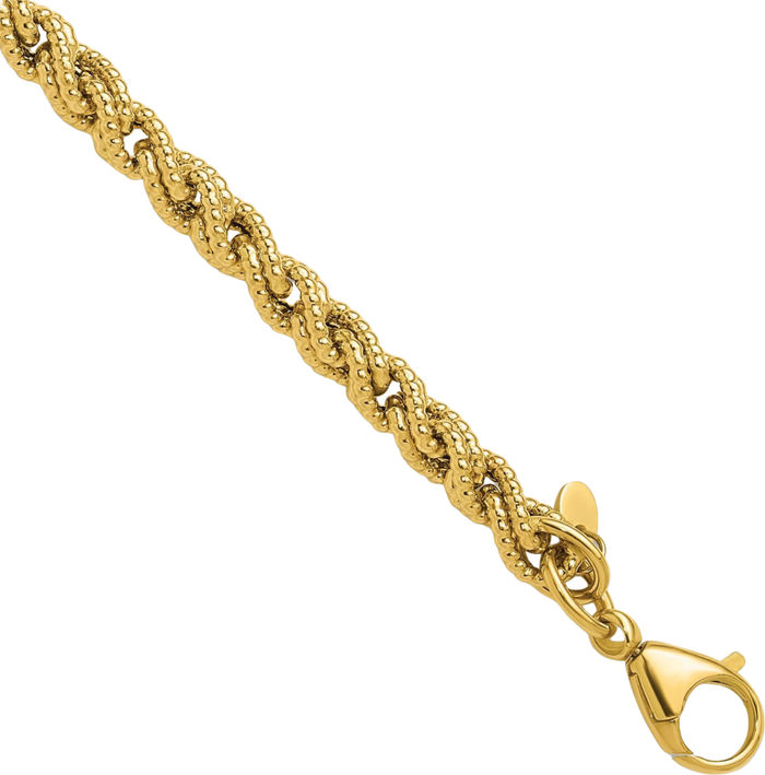 14K Solid Yellow Gold Twisted Rope Chain Bracelet