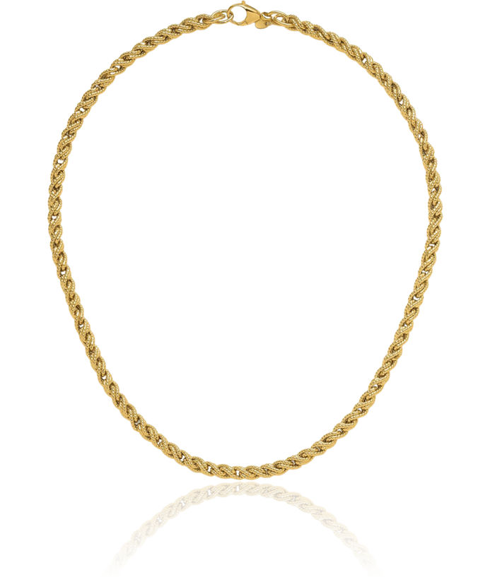 14K Solid Yellow Gold Twisted Rope Chain Link Necklace