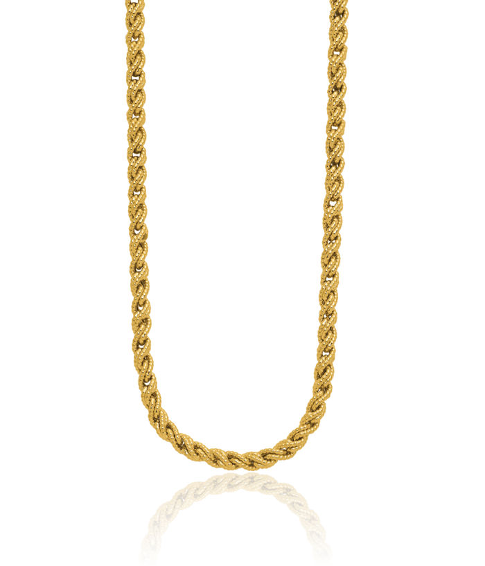 14K Solid Yellow Gold Twisted Rope Chain Link Necklace