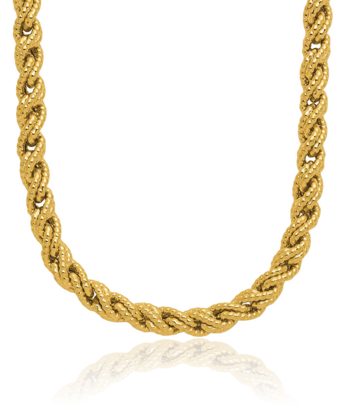 14K Solid Yellow Gold Twisted Rope Chain Link Necklace