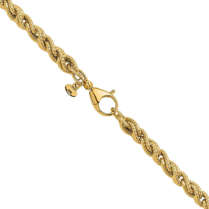 14K Solid Yellow Gold Twisted Rope Chain Link Necklace