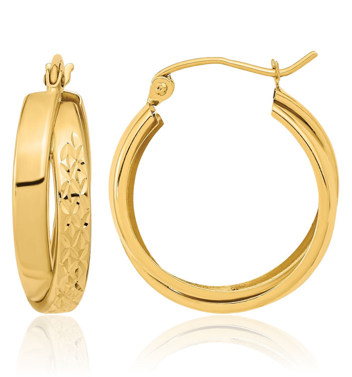 14K Solid Yellow Gold Twisted Round Medium Hoop Earrings