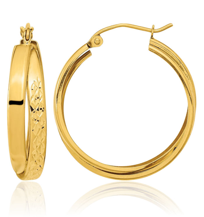 14K Solid Yellow Gold Twisted Round Medium Hoop Earrings