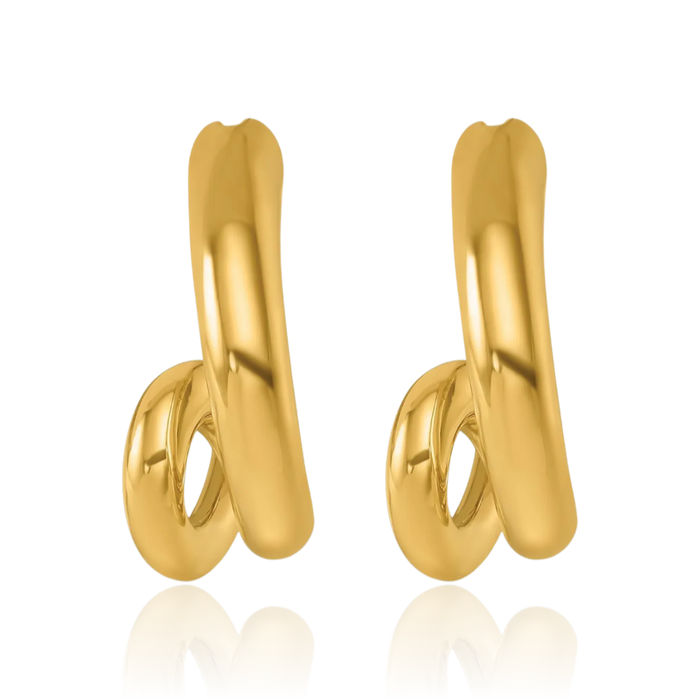 14K Solid Yellow Gold Twisted Round Medium Hoop Earrings