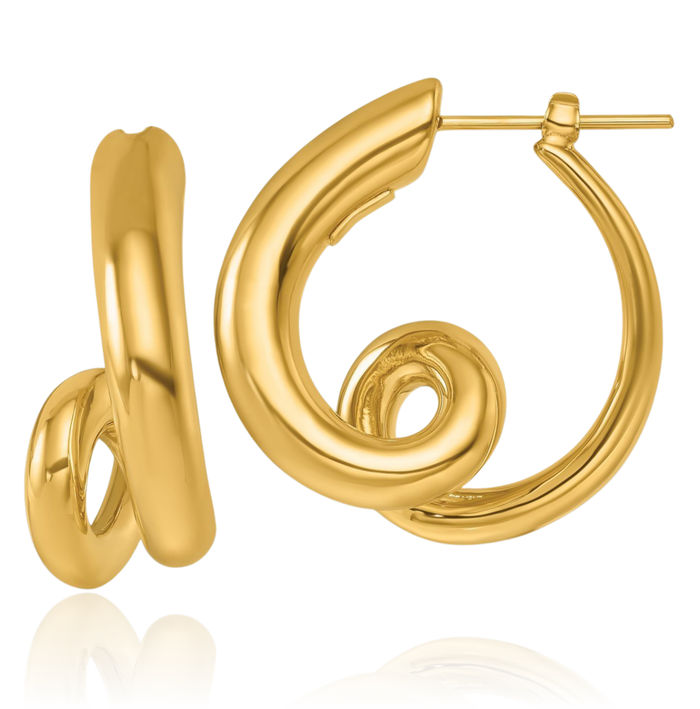 14K Solid Yellow Gold Twisted Round Medium Hoop Earrings