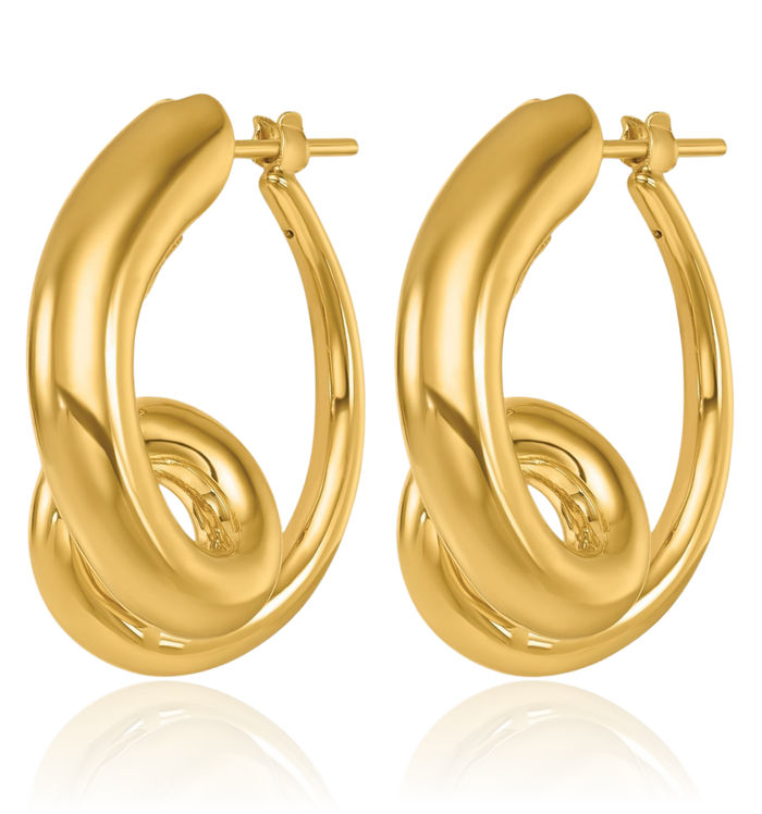 14K Solid Yellow Gold Twisted Round Medium Hoop Earrings