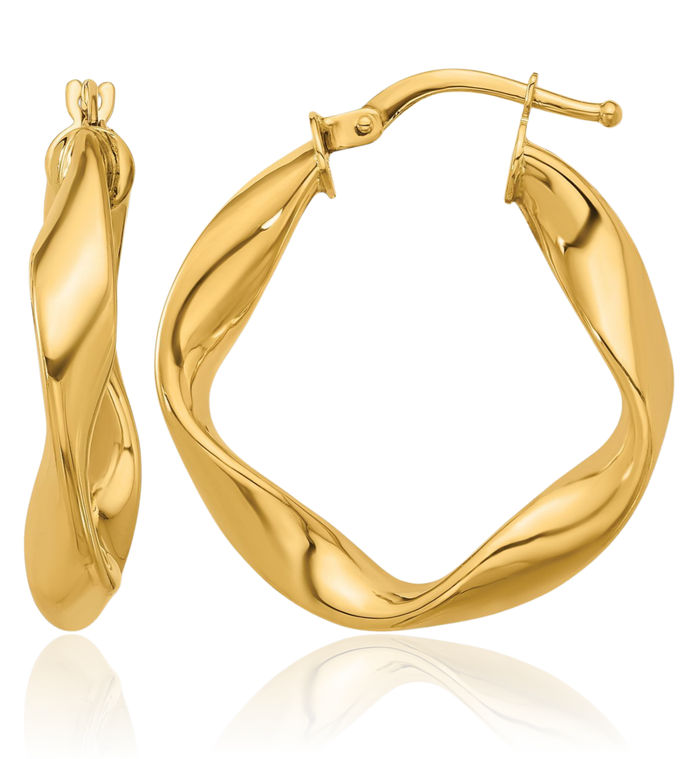 14K Solid Yellow Gold Twisted Round Medium Hoop Earrings