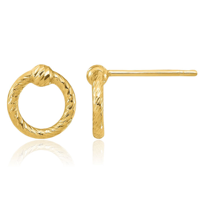 14K Solid Yellow Gold Twisted Circle Round Stud Earrings