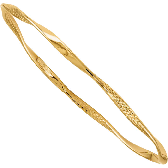 14K Solid Yellow Gold Twisted Slip On Bangle Bracelet