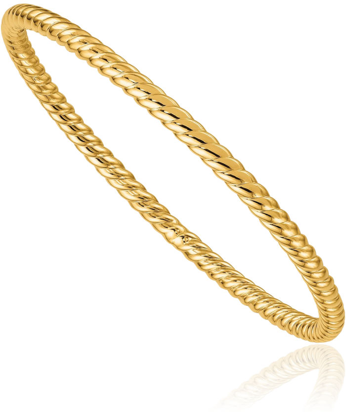 14K Solid Yellow Gold Twisted Slip On Bangle Bracelet