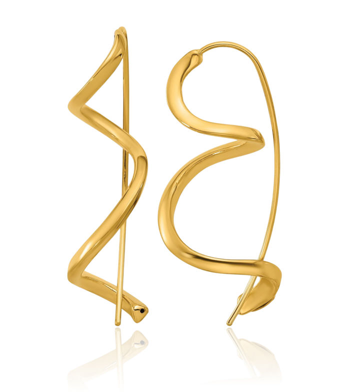 14K Solid Yellow Gold Twisted Wire Threader Drop Dangle Earrings